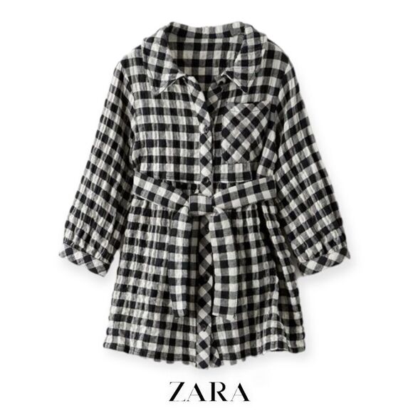 ZARA Kids | Black | TEXTURED GINGHAM DRESS - Picture 1 of 6